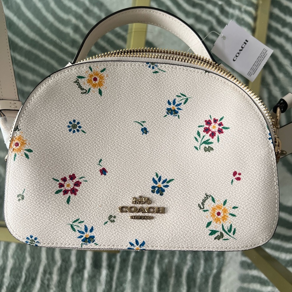 Coach White Crossbody Bag with Floral Accents